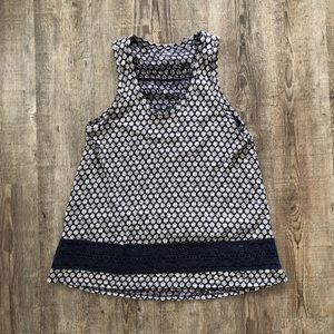 Ann Taylor LOFT Navy & White Tank w/ Crochet trim
